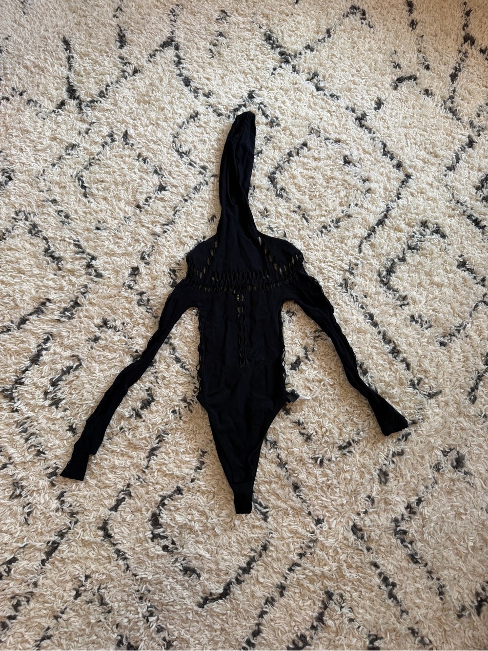 Akira Black Hooded One-Piece Bodysuit Woman One Size